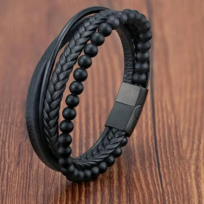 Charm Braid Rope Bracelet For Men Stainless Steel Magnetic Buckle Genuine Leather Bracelets & Bangles Male Female Jewelry