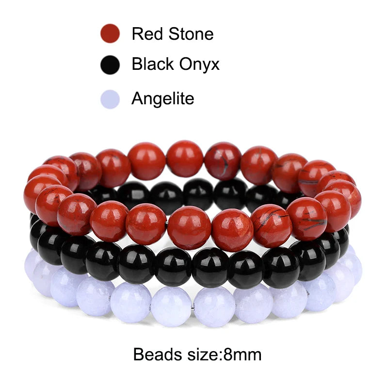3Pcs/set 8mm Natural Stone Beads Bracelet Set Pink Zebra Rhodonite Moonstone Agates Hematite Bracelets For Women Men Jewelry