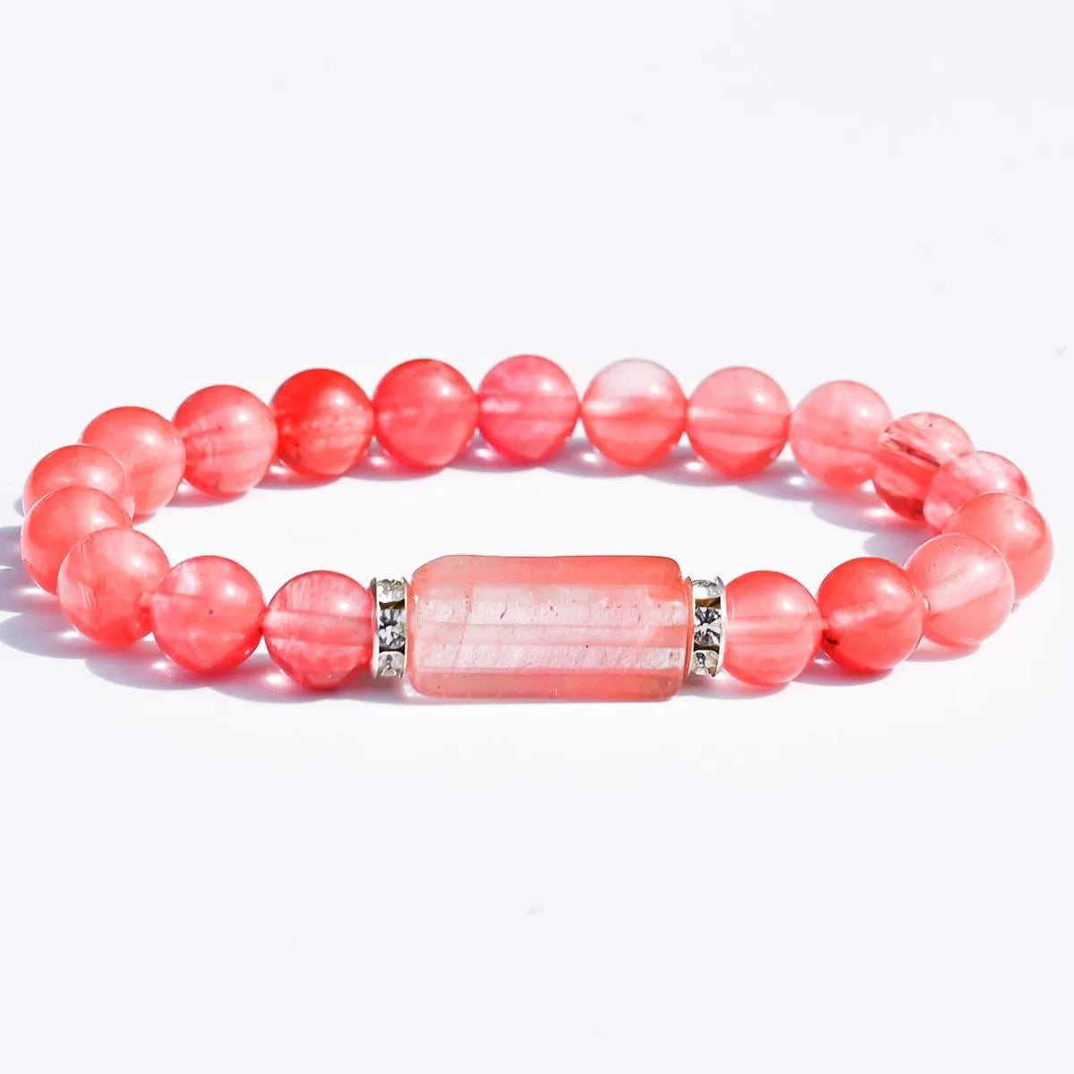 Natural Stone Bracelet: Featuring Rectangular Rose Quartz Plaques, Round Beads, Agate, Obsidian, and Raw Amazonite