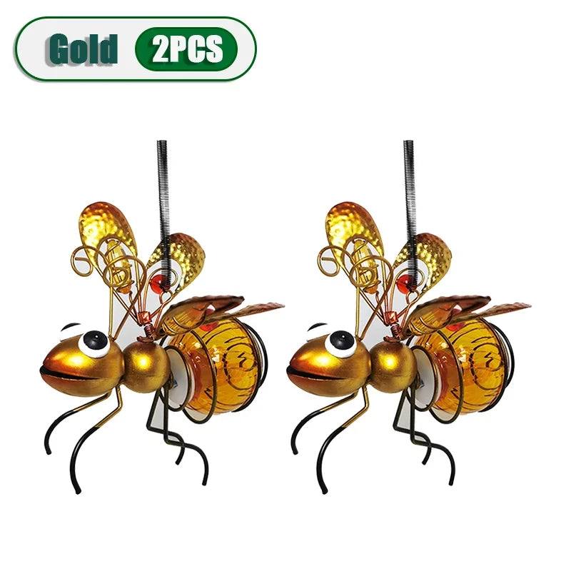 5PCS Solar-Powered Hanging Metal Ladybug Light Garden Decor Lady Sculpture with Bouncy Springs Summer Outdoor Art Decorations