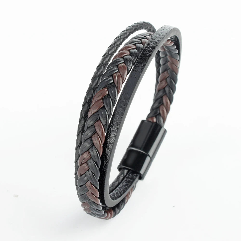 Trendy Leather Bracelets Men Stainless Steel Multilayer Braided Rope Bracelets For Male Bracelets Jewelry Pulsera Hombre