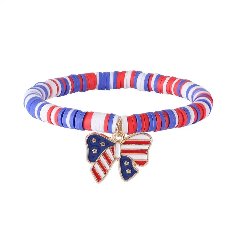 American Flag Bracelets US Red White Blue Color Bracelet with Simple and Adjustable Elasticity Patriot Bracelet Jewelry Gift