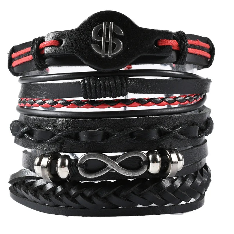 1 Fashion Bracelet Viking Bracelet For Men Hand Bracelets Woven Skull Hand Jewelry Adjustable Leather Set Bracelet For Leather