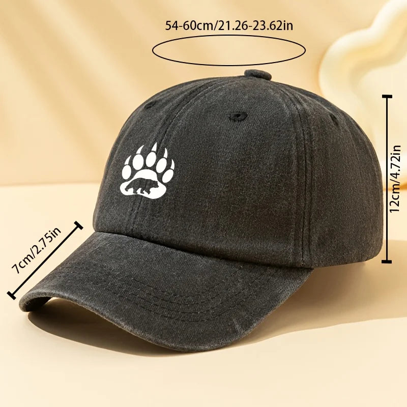 Bear paw printed baseball cap is suitable for outdoor sports, camping, festivals, and parties. Duck billed cap