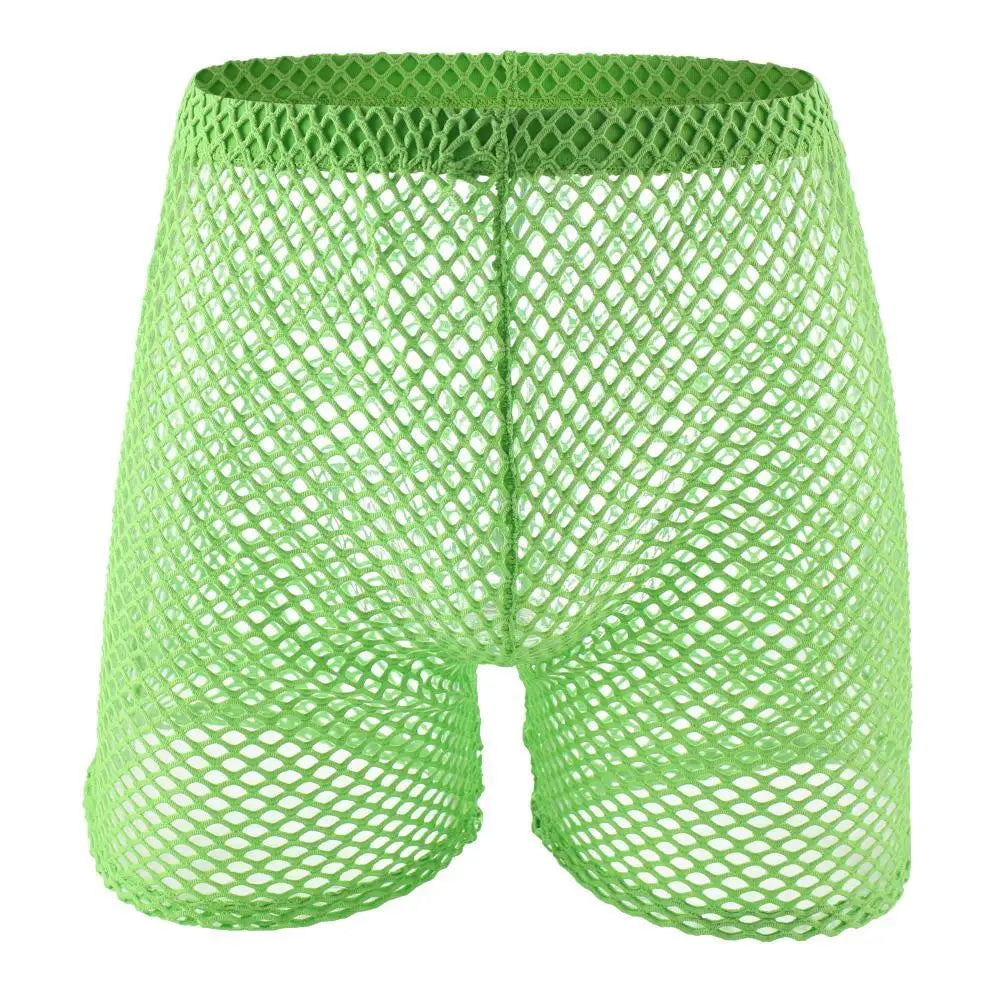 Sexy Big Mesh Boxer Shorts Men Underwear Pajamas Shorts Hollow Fishnet Underpants Boxershorts Casual Fitness Men Sleep Bottoms