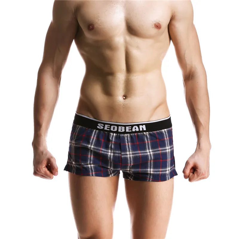 SEOBEAN Classic Plaid Mens Boxer Shorts 100% Cotton Underwear Boxershorts