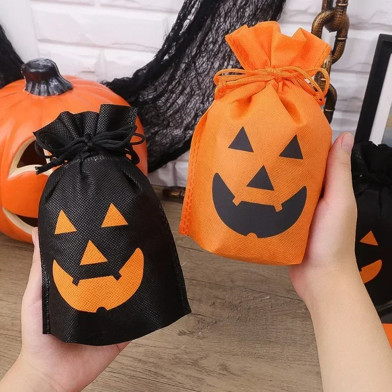 1-15PCS Halloween Pumpkin Candy Bag Non-woven Portable Biscuit Gift Bag Sugar Storage Pouch Halloween Party Supplies Kids Favors