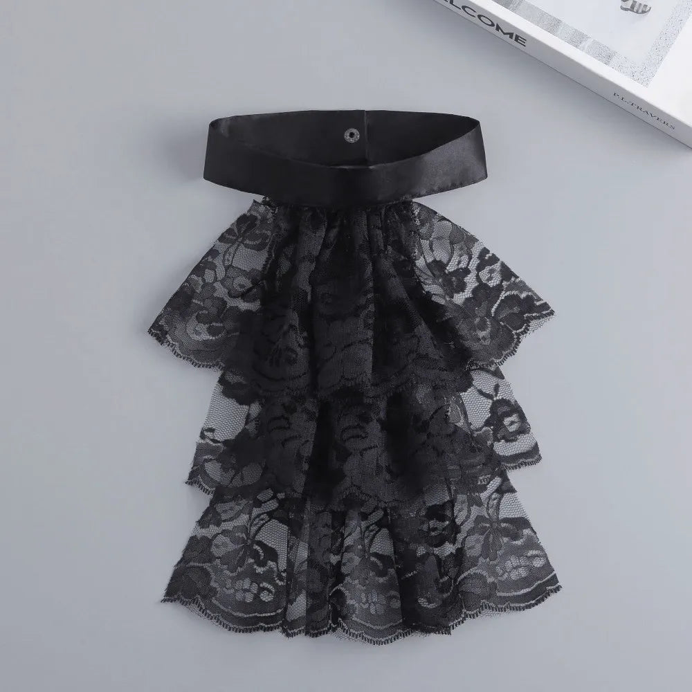 Elegant Victorian Costume Collar Ruffled Lace Jabot Neck Collar Halloween Parties Cosplay Vampires Costume Collar Lace Collar