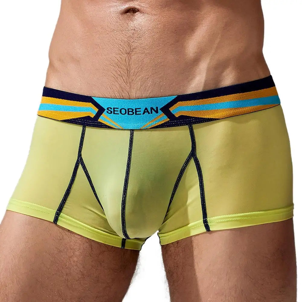 SEOBEAN Men's Ice Silk Boxer Briefs Breathable Nylon Underpants Soft Comfortable Loose Fit for Daily Home Wear
