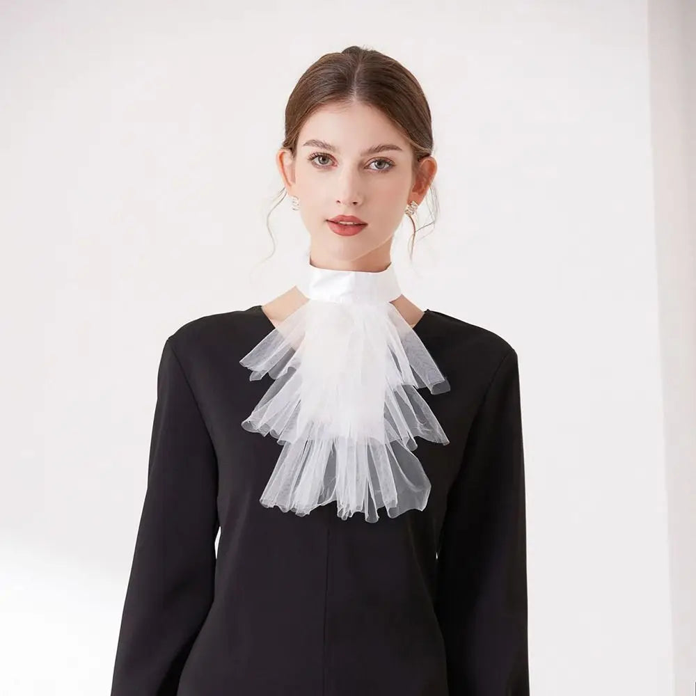 Elegant Victorian Costume Collar Ruffled Lace Jabot Neck Collar Halloween Parties Cosplay Vampires Costume Collar Lace Collar