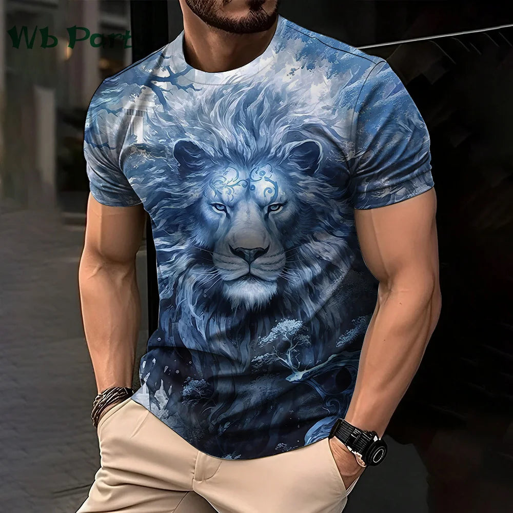 3D Lion Print Graphic T shirts Short Sleeve Tee Men's Clothing O-Neck Animal Print Mens Clothing T-shirts for Men Street Tops