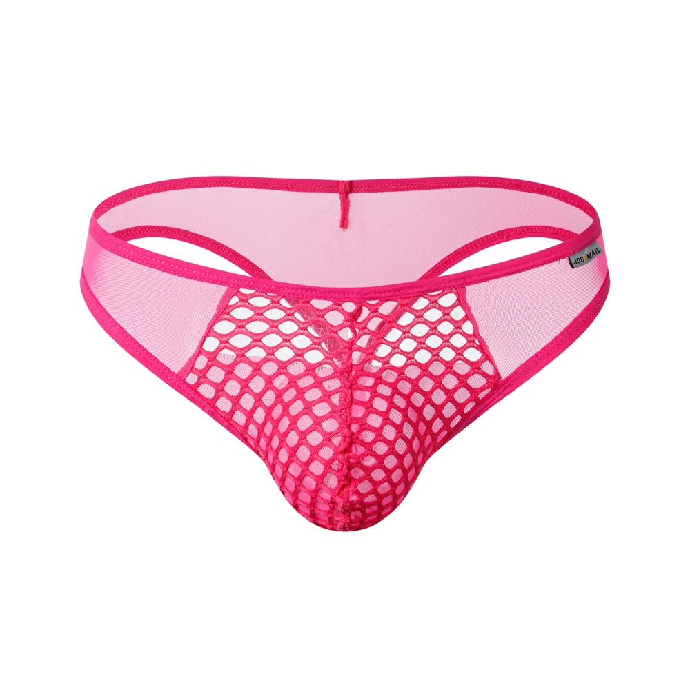 Mens Slip Bikini Jockstrap Briefs Mens Panties Sexy Fishnets Hole Transparent Mesh Ice Silk Men Underwear Sissy Men Underpants