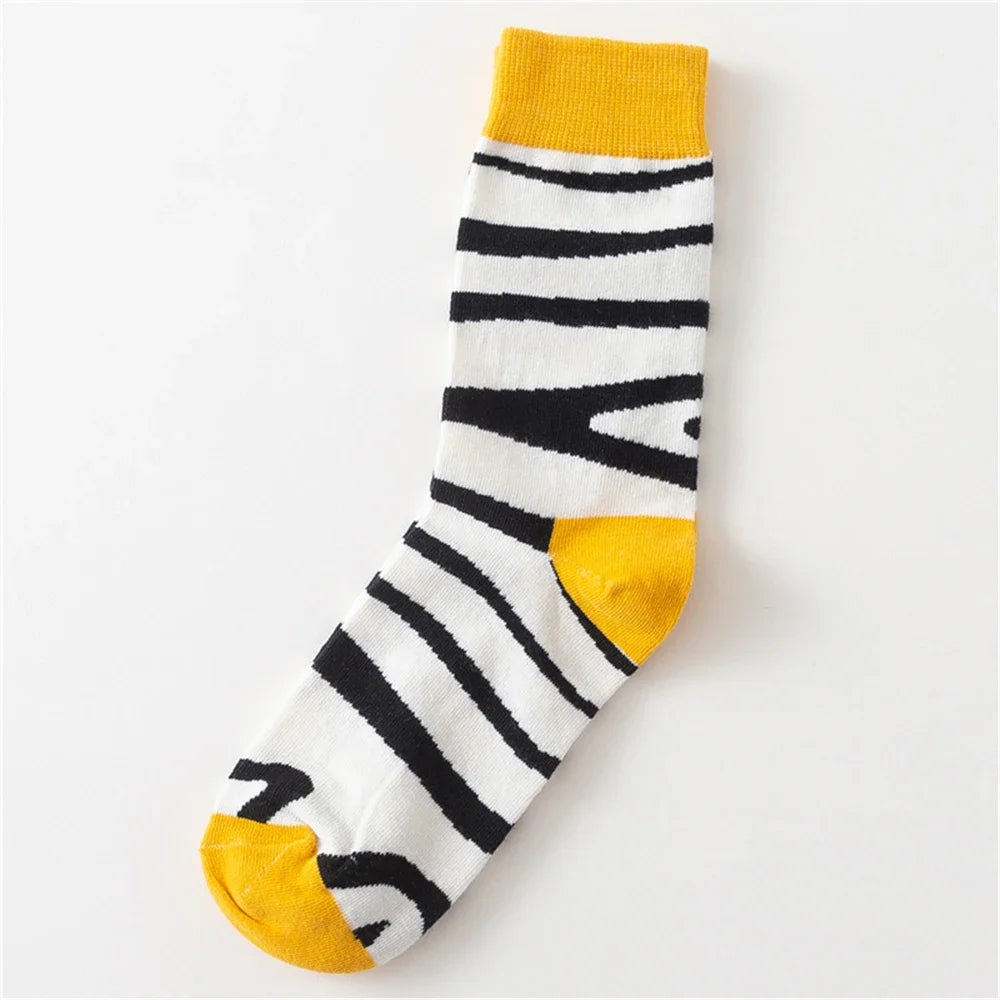 Colorful Stripes Art Socks For Men's Winter Fashion Rainbow Stripe Zebra Pattern Business Crew Unisex Dropship