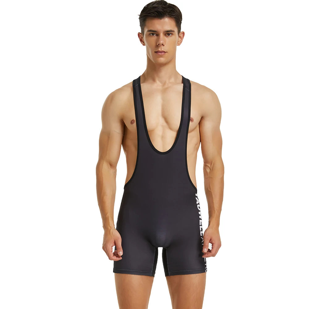 TAUWELL Men's Tank Tops Jumpsuit Bodybuilding Fitness Bodysuit Wrestling Singlet Men One-piece Vest Underwear Shapers