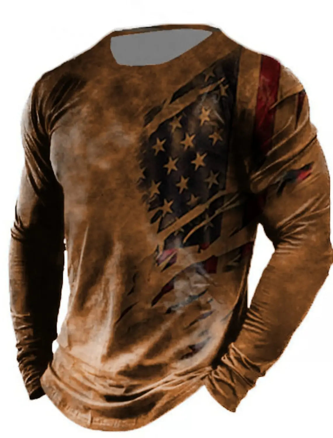 Men's Tshirt Tee Distressed Graphic Prints American Flag National Flag Crew Neck Outdoor Street Long Sleeve Print Clothing