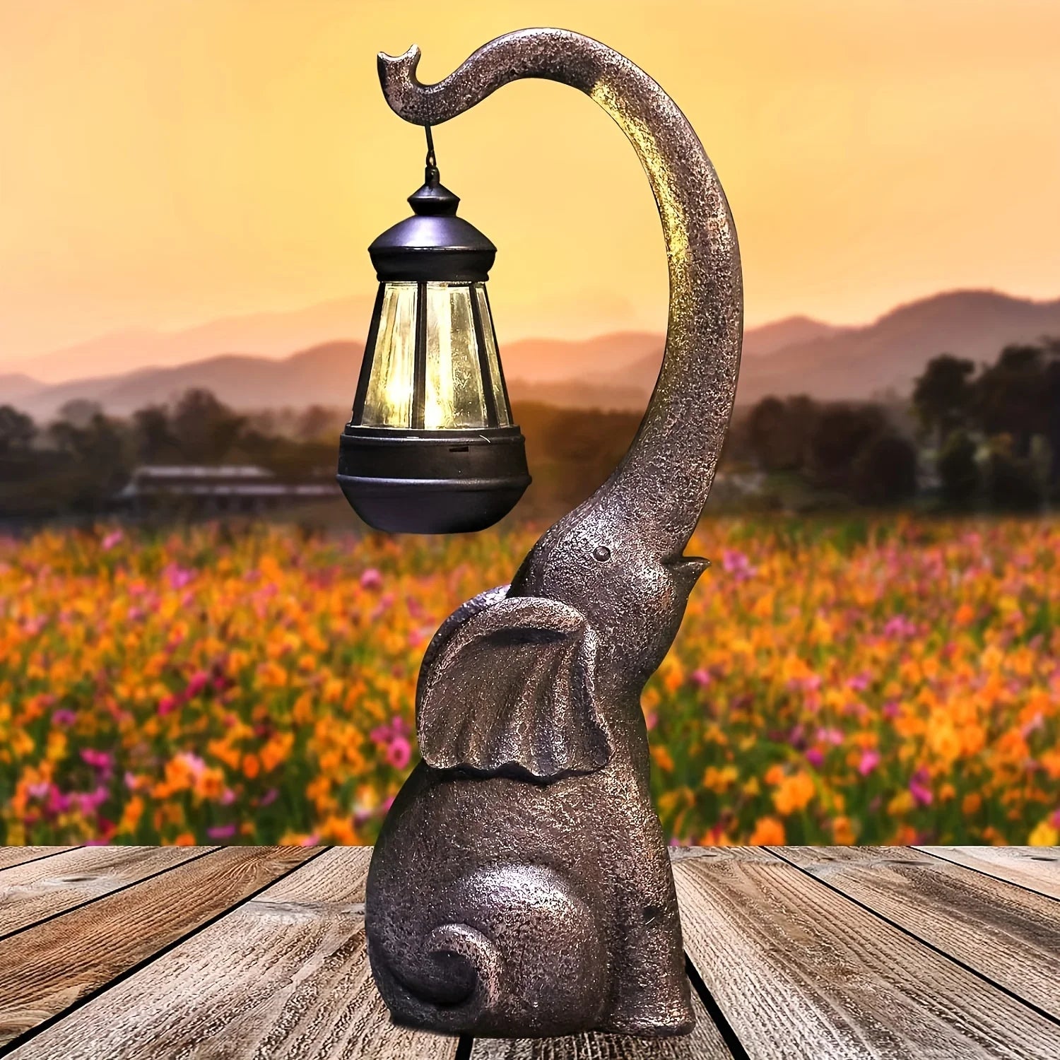 Balcony Landscaping Layout Imitation Stone Elephant Resin Atmosphere Lantern Decorations Courtyard Garden Decoration Solar Light