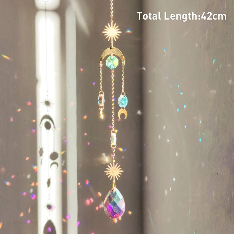 Hanging Crystal Pendant Garden Suncatcher Wind Chimes Rainbow Prism Crystal Chain for Window Drop Bell Christmas Tree Home Decor