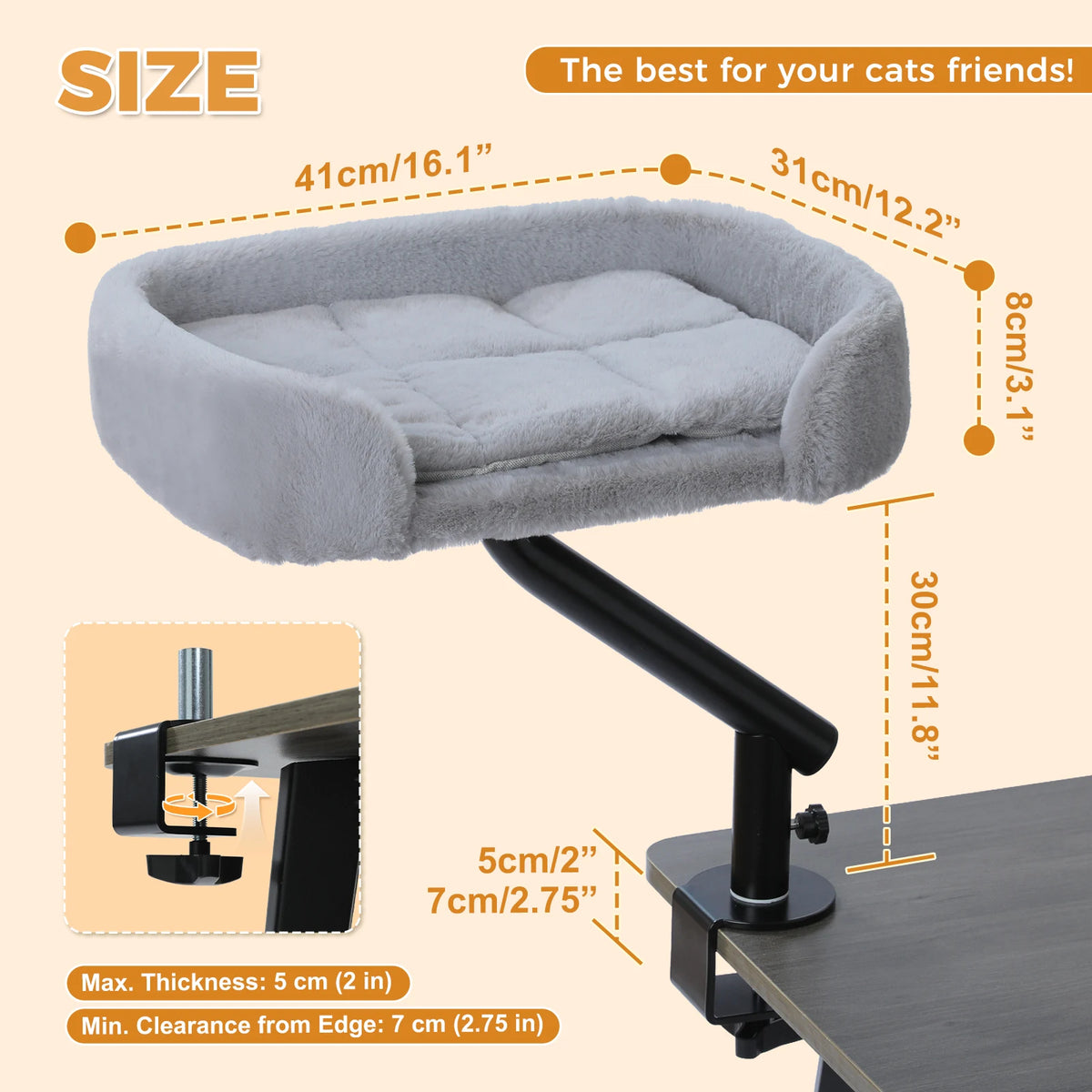 Cat Desk Bed, 360° Rotatable Cat Bed Stand