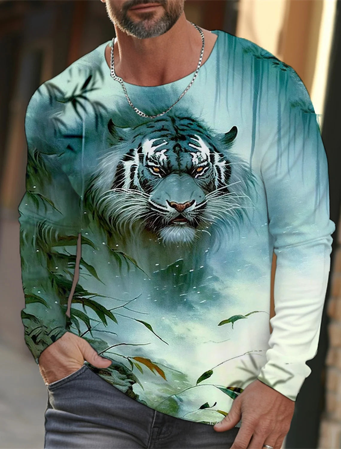2024 New Tiger Print Pullover Autumn Winter Men's Casual Long Sleeve Round Neck Sweatshirt Streetwear Harajuku Men's Wear