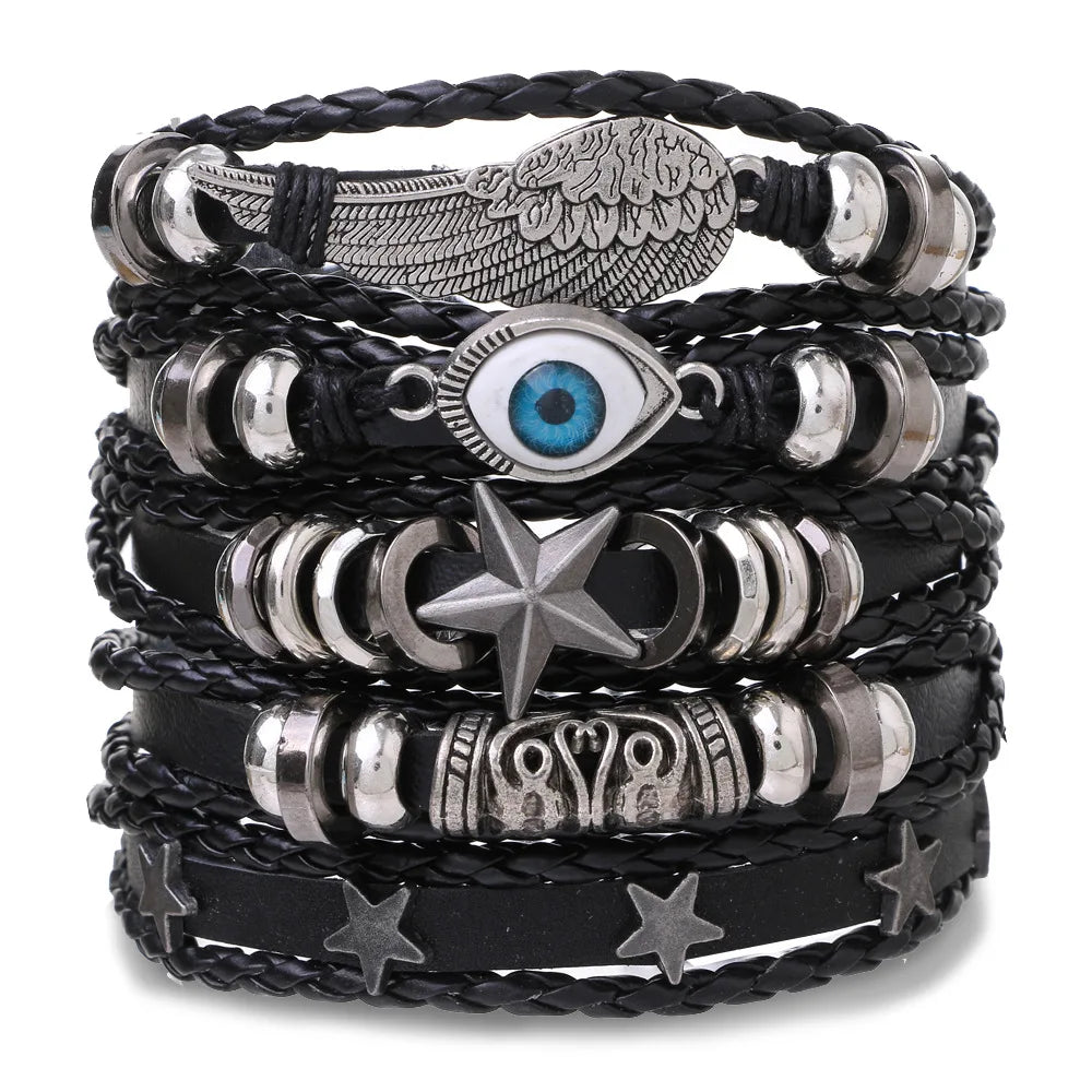 1 Fashion Bracelet Viking Bracelet For Men Hand Bracelets Woven Skull Hand Jewelry Adjustable Leather Set Bracelet For Leather
