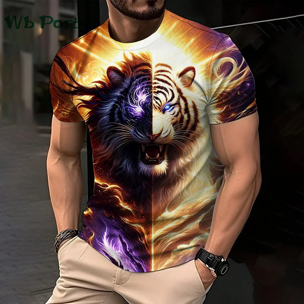 3D Lion Print Graphic T shirts Short Sleeve Tee Men's Clothing O-Neck Animal Print Mens Clothing T-shirts for Men Street Tops