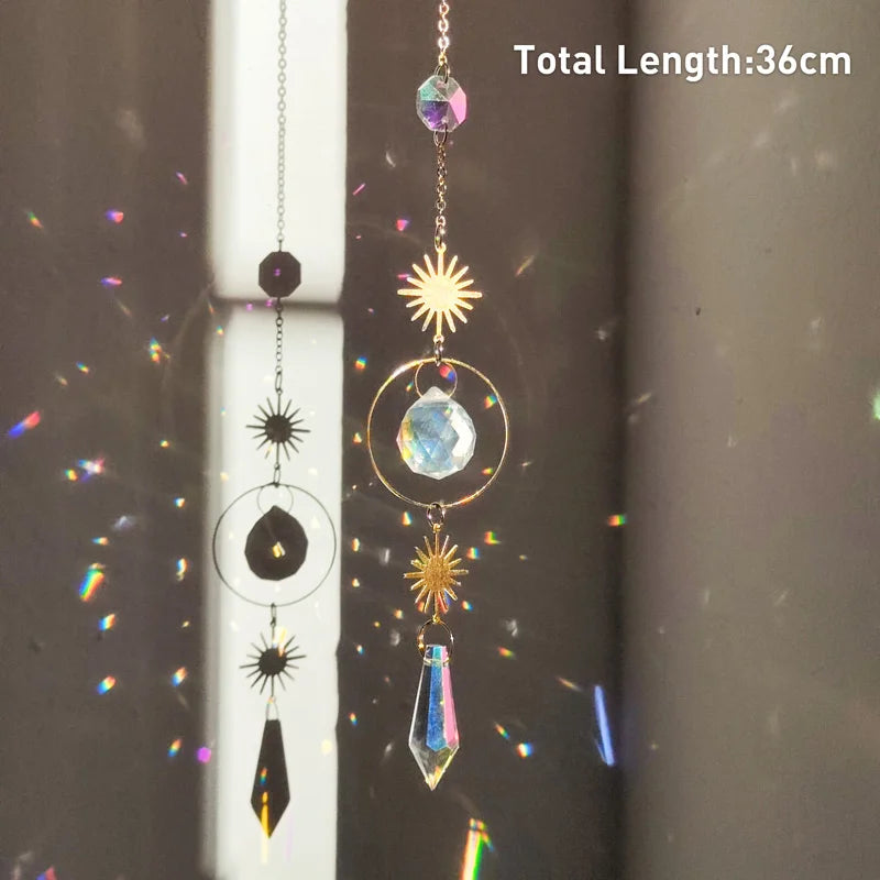 Hanging Crystal Pendant Garden Suncatcher Wind Chimes Rainbow Prism Crystal Chain for Window Drop Bell Christmas Tree Home Decor