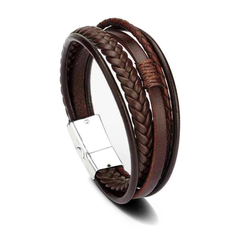 Trendy Leather Bracelets Men Stainless Steel Multilayer Braided Rope Bracelets For Male Bracelets Jewelry Pulsera Hombre