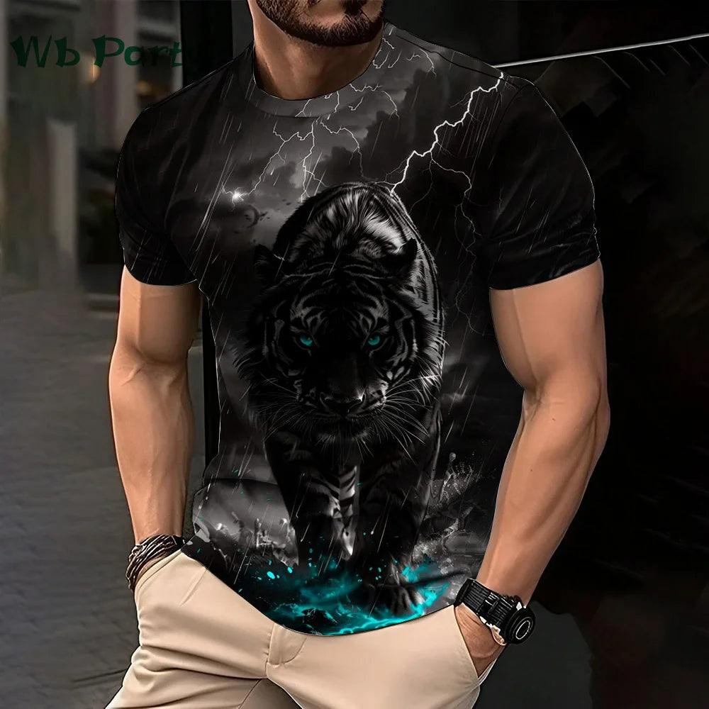 3D Lion Print Graphic T shirts Short Sleeve Tee Men's Clothing O-Neck Animal Print Mens Clothing T-shirts for Men Street Tops