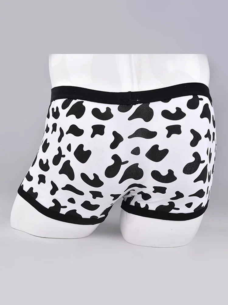 Men Sports Boxers Underwear Underpants Sport Black L XL XXL Cartoon Cow Printing Ventilate Fashion Fitness Casual Comfortable