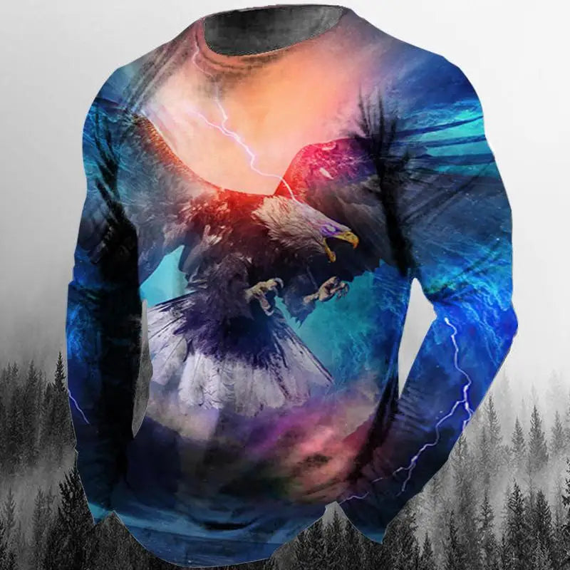 3D Animal Print Hip Hop Men's Tops T-Shirt 2024 New Men's Eagle Print Graphic Casual Long Sleeve T-Shirt Autumn Streetwear