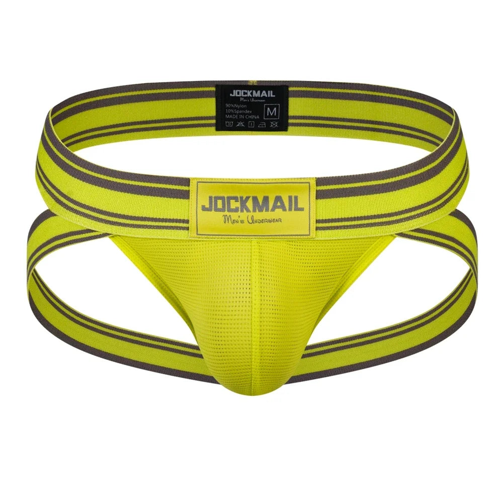 JOCKMAIL Men Jockstrap Thong Mens Bikini Briefs Sexy Gay Underwear Nylon Mesh Hip Lift Mesh Quick Dry Sports Wear Panties