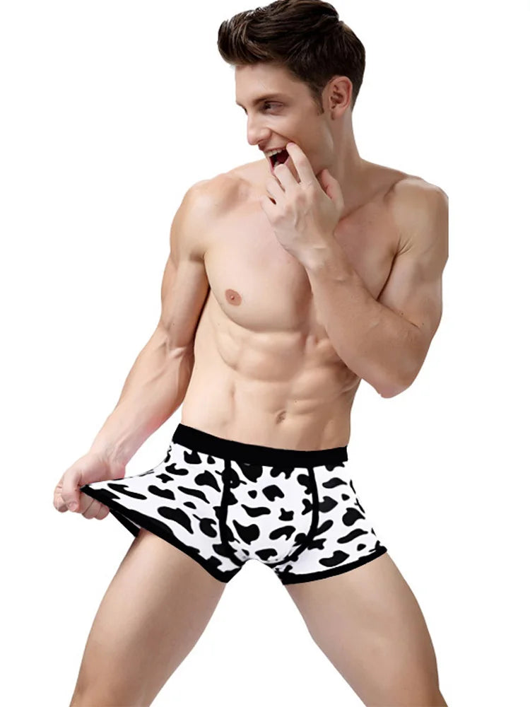 Men Sports Boxers Underwear Underpants Sport Black L XL XXL Cartoon Cow Printing Ventilate Fashion Fitness Casual Comfortable