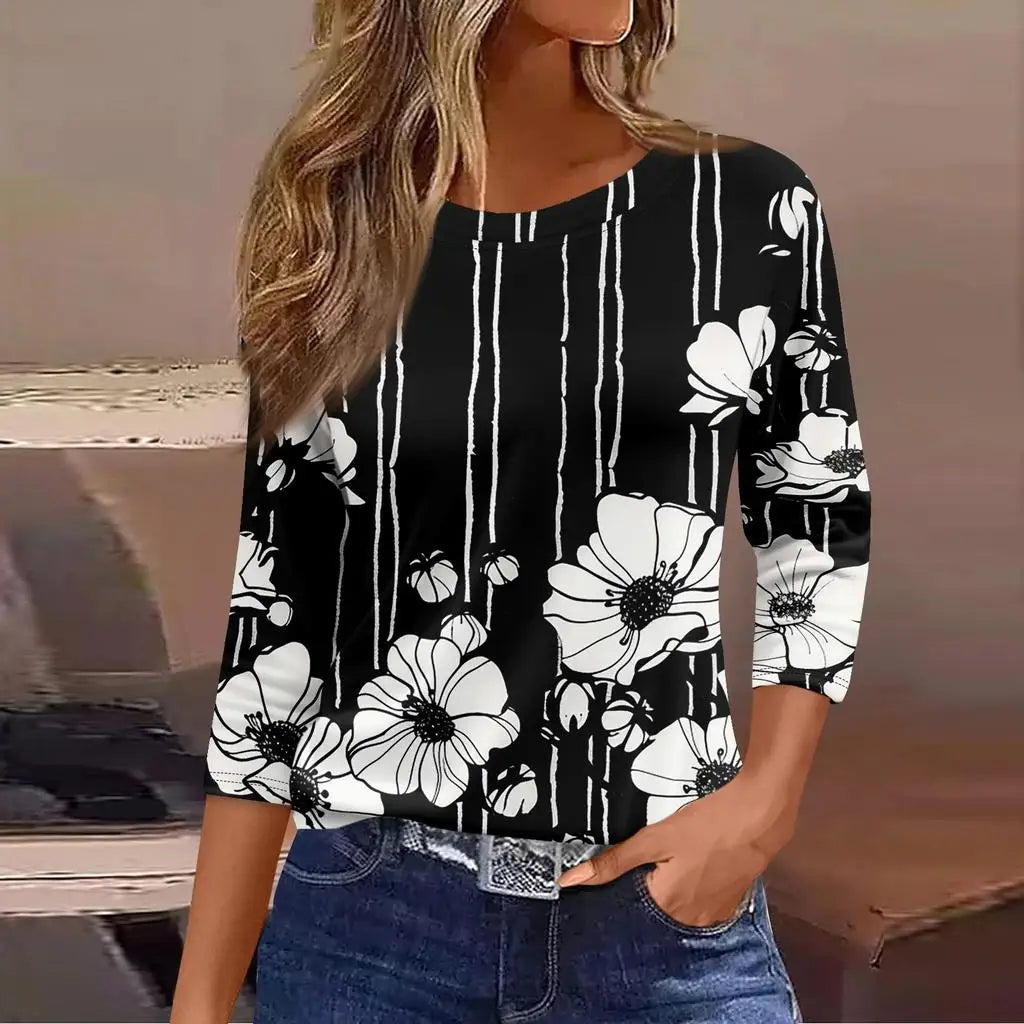 2024 New Women's Sweatshirt Designer Round Neck Long Sleeve Loose Casual Autumn Fashion Floral Fun Pattern Print Tops