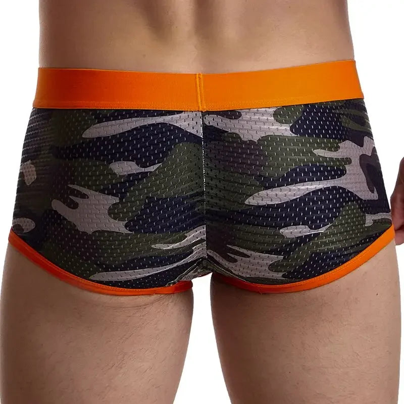 Camo Boxer Briefs Mesh Underwear Breathable for Gym/Running/Outdoor Sports Trunks Shorts Cueca Gay Male Panties Underpants