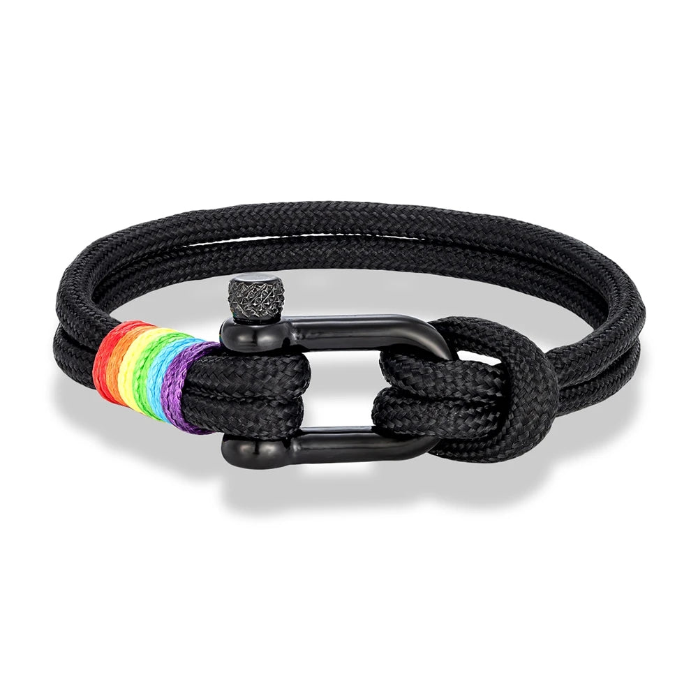 MKENDN Unisex Black Stainless Steel U shape Trendy Rainbow Couple Bracelet Simplicity Temperament Multicolor Wrist Band Gifts