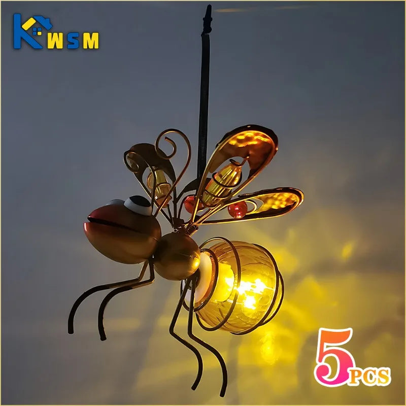 5PCS Solar-Powered Hanging Metal Ladybug Light Garden Decor Lady Sculpture with Bouncy Springs Summer Outdoor Art Decorations