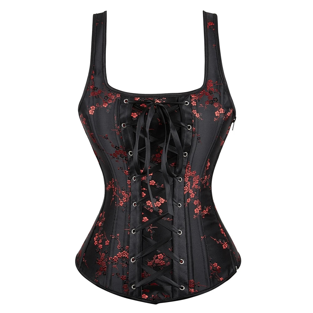 Steampunk Straps Overbust Corset With Cup Zipper Sexy Jacquard Floral Corset Waist Cincher Bustier Lingerie Top Plus Size