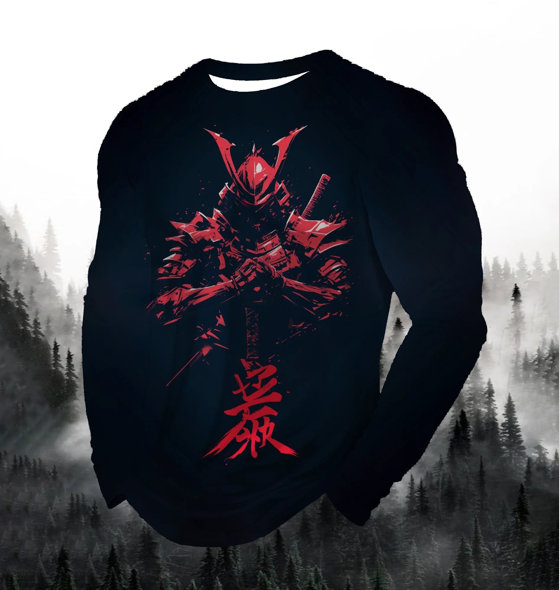 2024 Men's Fashion Printed Round Neck Long Sleeve Autumn Sports Leisure Pullover Men's 3D Japanese Samurai Printed Loose Tops