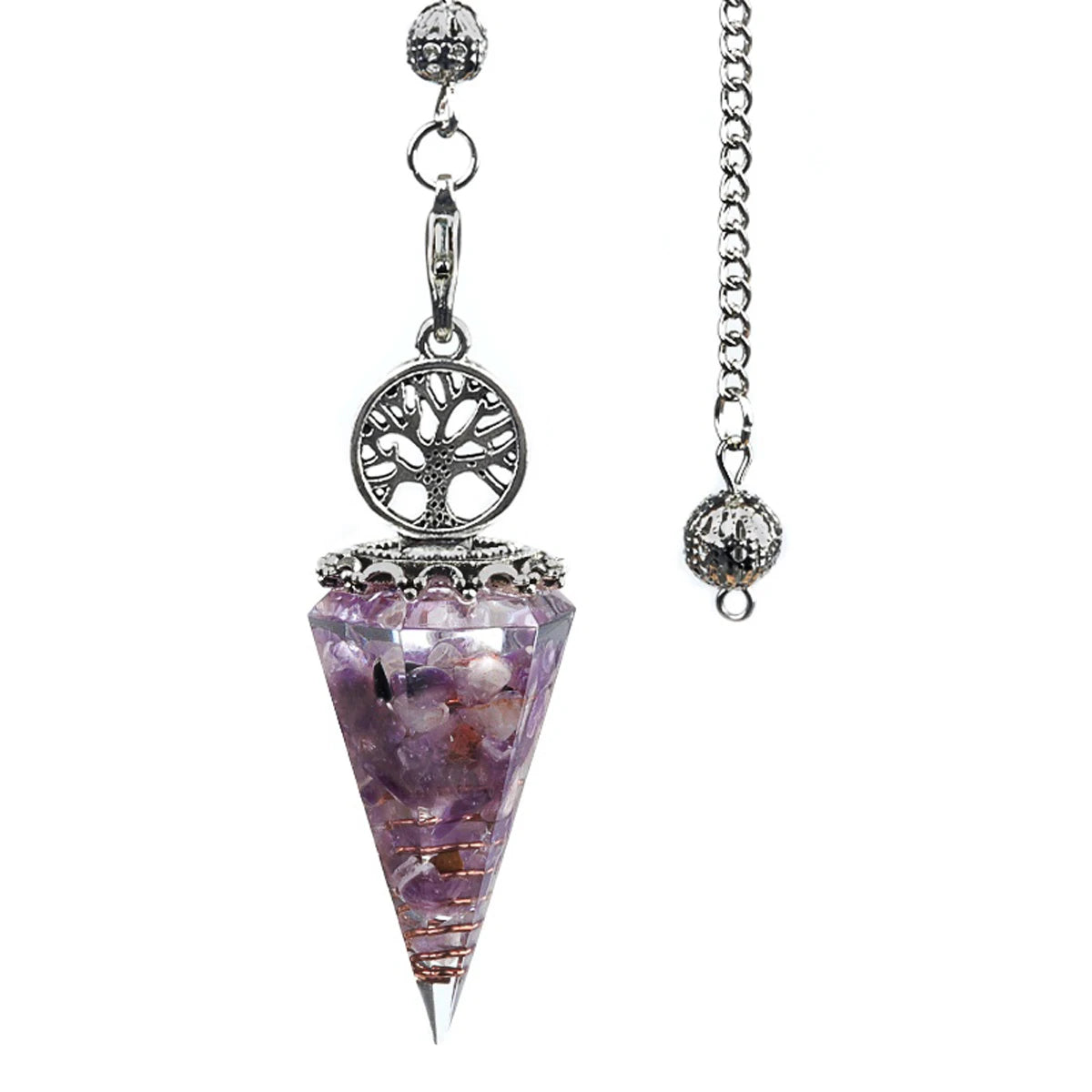 20x52mm Natural Stone Pendulum Tree of Life Hexagonal Cone Crushed Stone Amethysts
