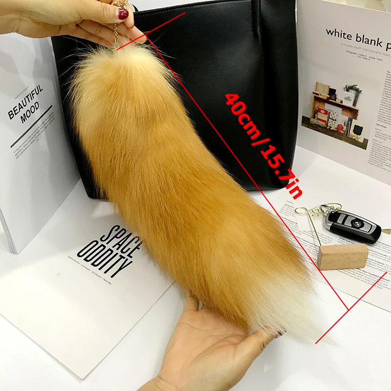 2026 Real Fox Fur Tail Large Long Natural Fur tail Keychain Pendant Cosplay tail Cute Wolf Fox Tail Fur Car Keychains For Women