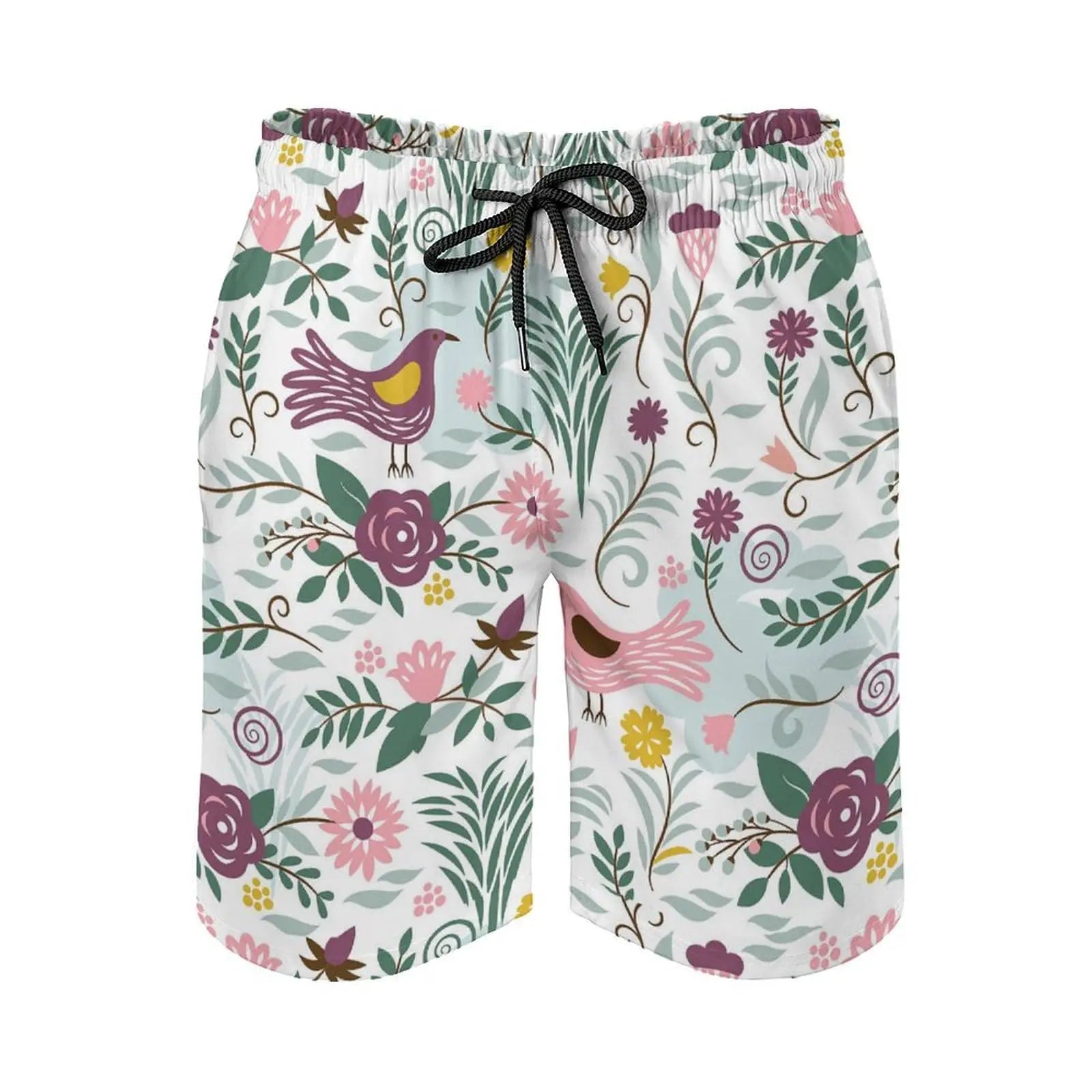 Men's Leaf Printed Pattern Casual Shorts Boys Summer Cool Hawaiian 3D Printed Casual Swim Trunks Drawstring Surfboard Shorts