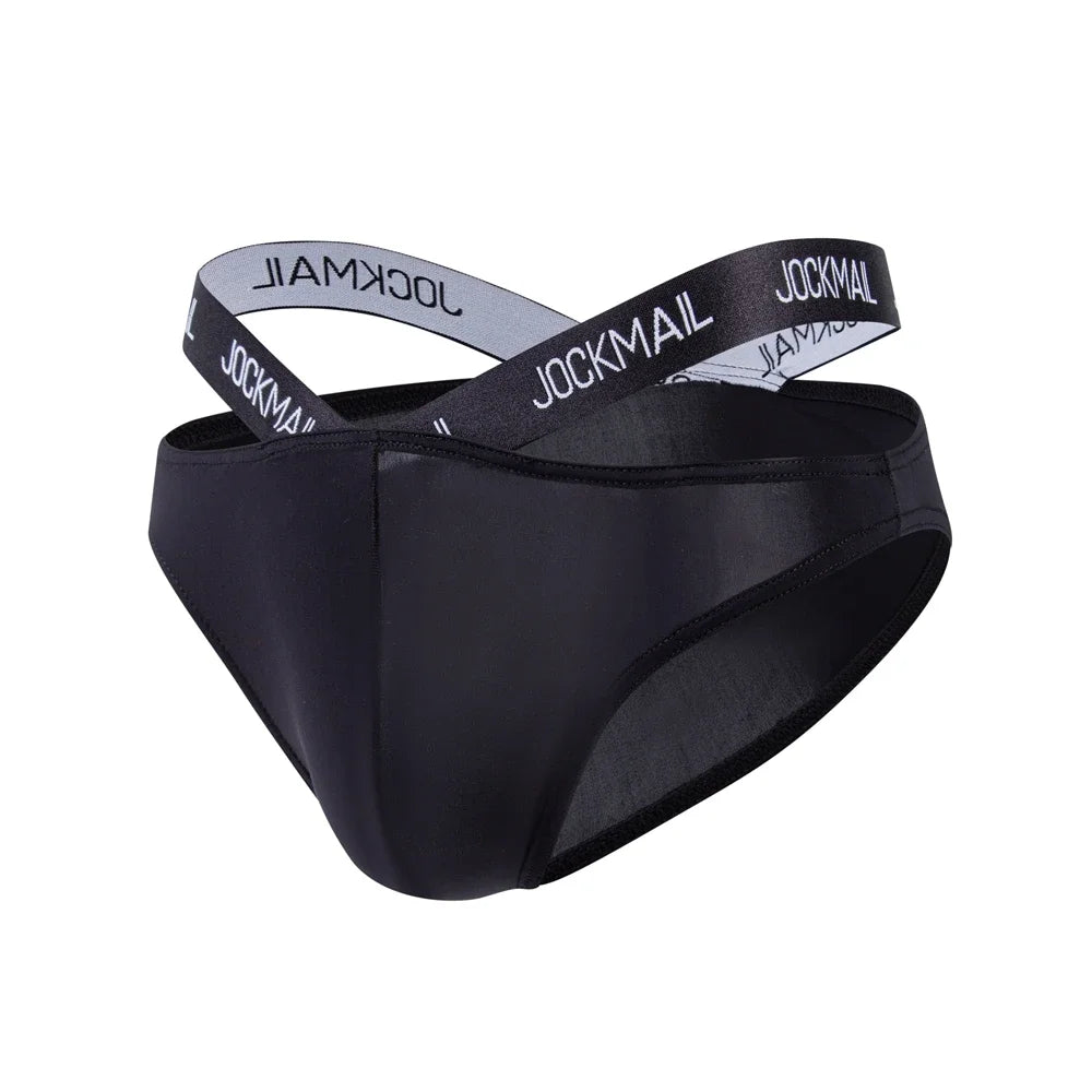 Mens Jockstrap Brief Sexy Underwear Panties String Ultra-thin Transparent Ice Silk Slip Bikini Hombre Lingerie Erotic Underpants