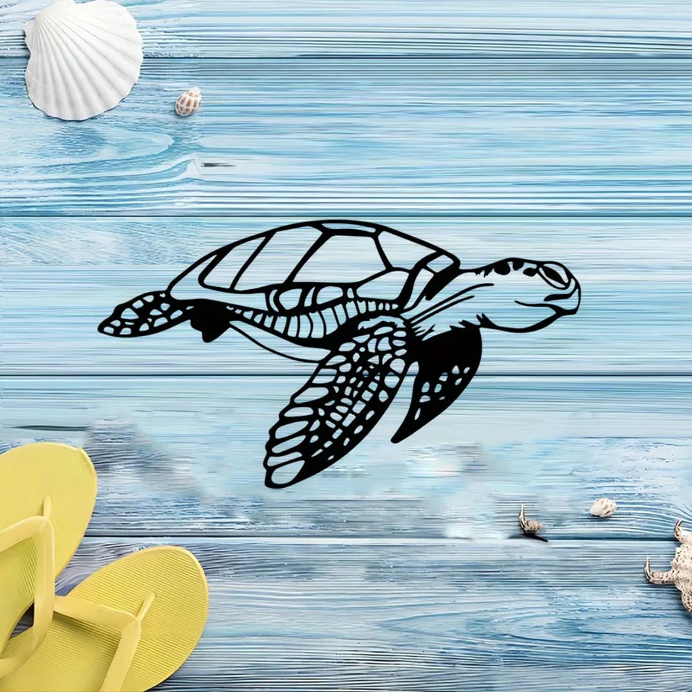 Black Metal Sea Turtle Wall Art - Perfect Beach Theme Decor for Living Room. Stunning Beach Wall Decorations