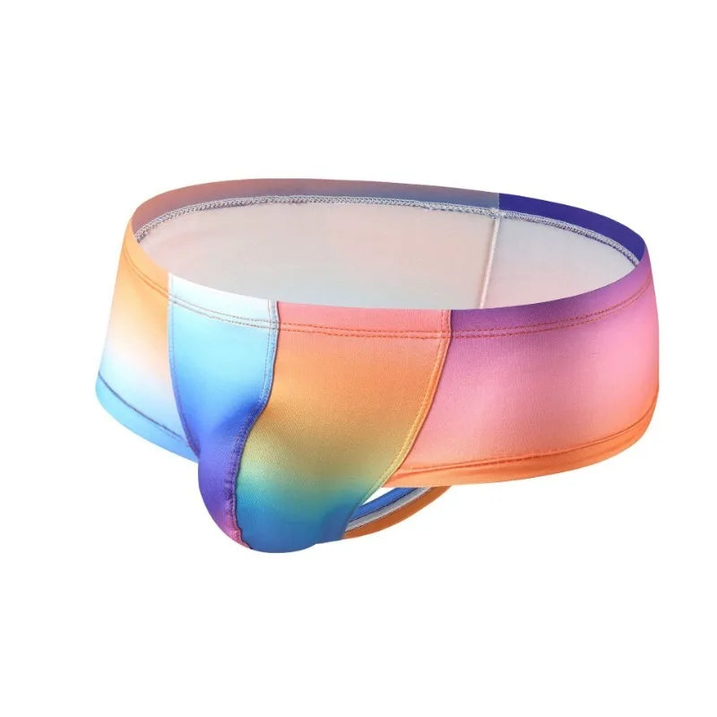 Low-rise Mens Rainbow U Convex Underwear Qucik-Dry Print Male Mesh Breathable Panties Moisture Absorbent Sweat Flat Boxershorts
