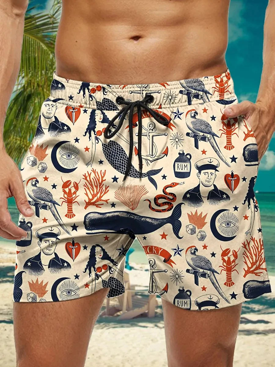 Men's Hawaiian Swim Trunks 3D Floral Print Beach Shorts Quick Dry Outdoor Leisure Sports Shorts Swimwear Fashion Men's Shorts