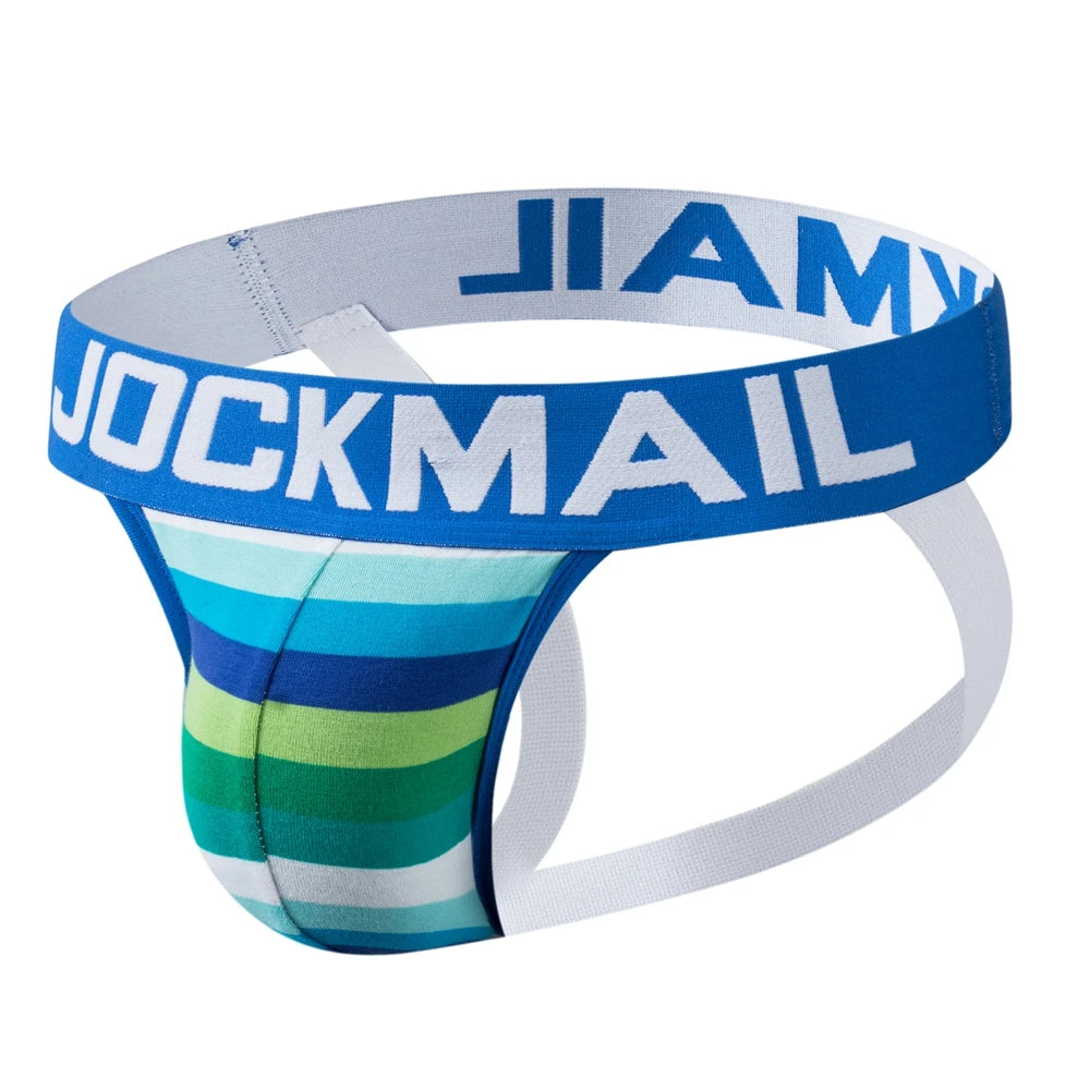Sexy Men Underwear Brief Underpants Rainbow Stripes Gay Men's Jockstrap Bikini Slip Men's Tanga String Thong Breathable Cotton