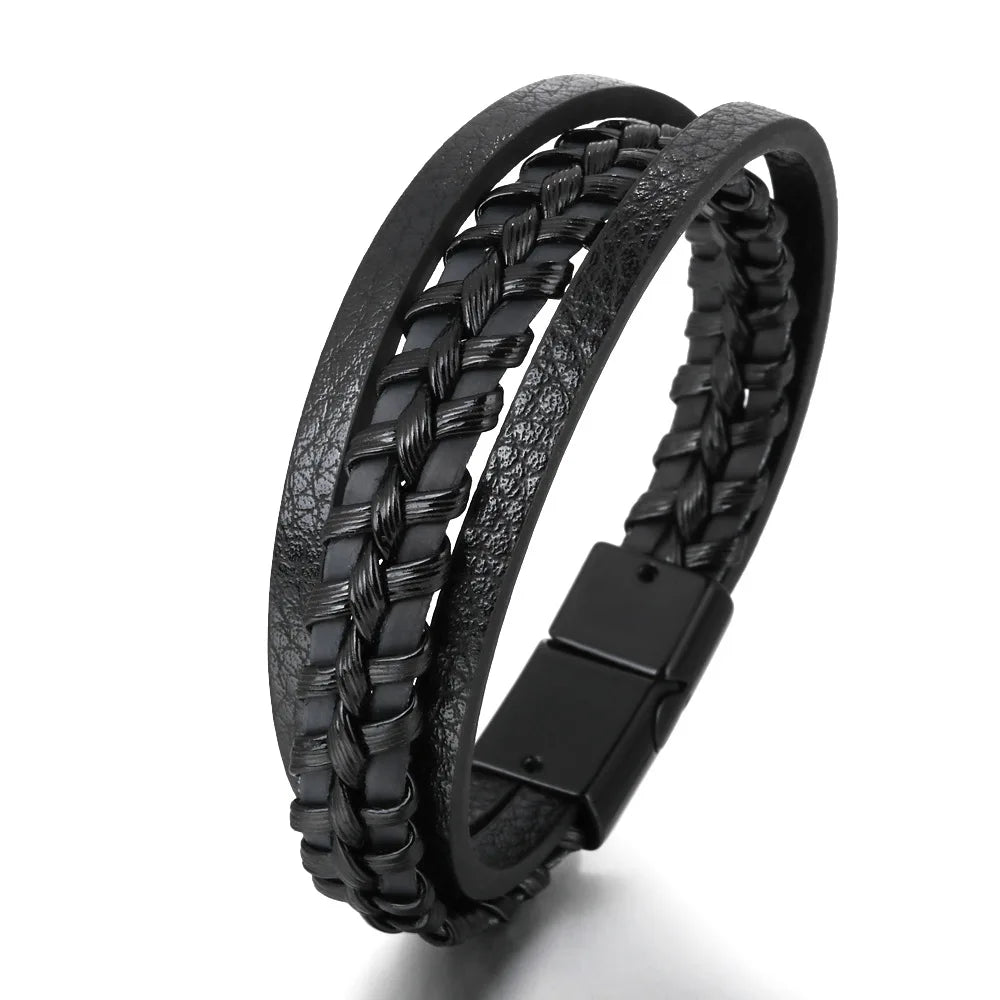 Trendy Leather Bracelets Men Stainless Steel Multilayer Braided Rope Bracelets For Male Bracelets Jewelry Pulsera Hombre