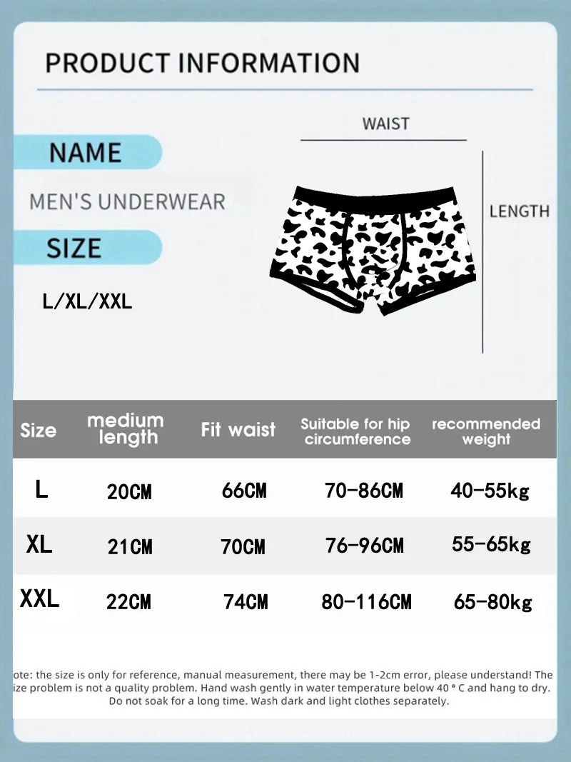 Men Sports Boxers Underwear Underpants Sport Black L XL XXL Cartoon Cow Printing Ventilate Fashion Fitness Casual Comfortable