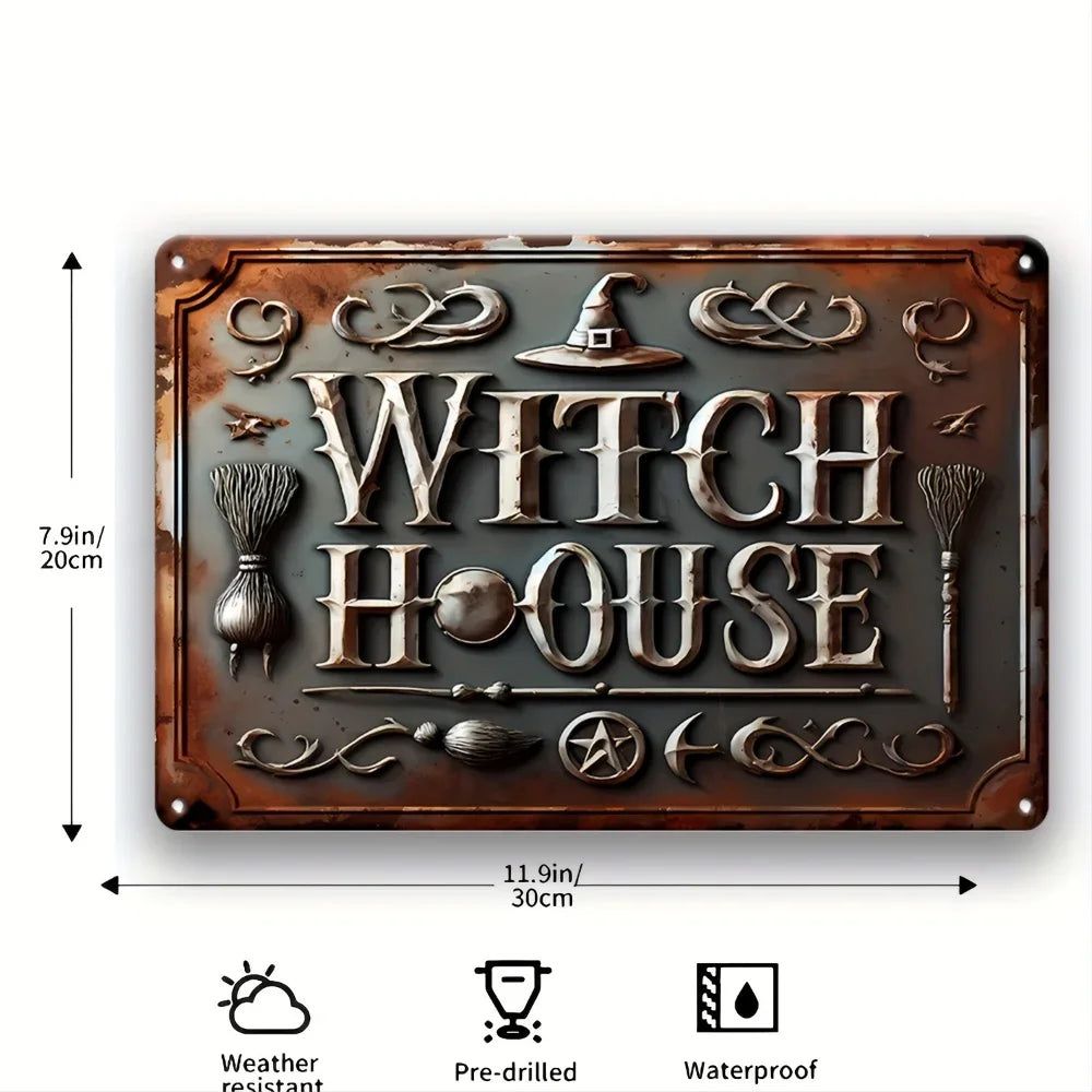 Vintage Style Witch House Iron Sign: Decorative Wall Hanging for Home, Garden, Cafe, or Farmhouse – Perfect Multipurpose Decor