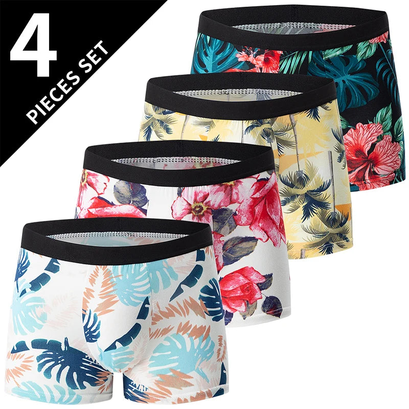 4-piece men's European and American size fashion letter Boxer pants comfortable and breathable plus size elastic waist underwear